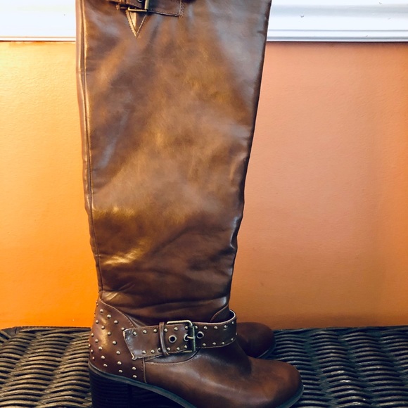 Tall Medium Brown Studded Boots - Picture 3 of 9